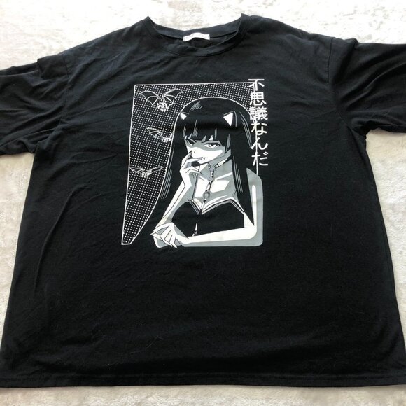 ROMWE Anime Oversized Black T-Shirt Unisex Size Medium - Picture 3 of 8